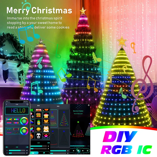 DIY Smart Christmas Tree Led Light Bluetooth APP Remote Control RGB String  Fairy Lights with Star Topper for Xmas New Year Decor