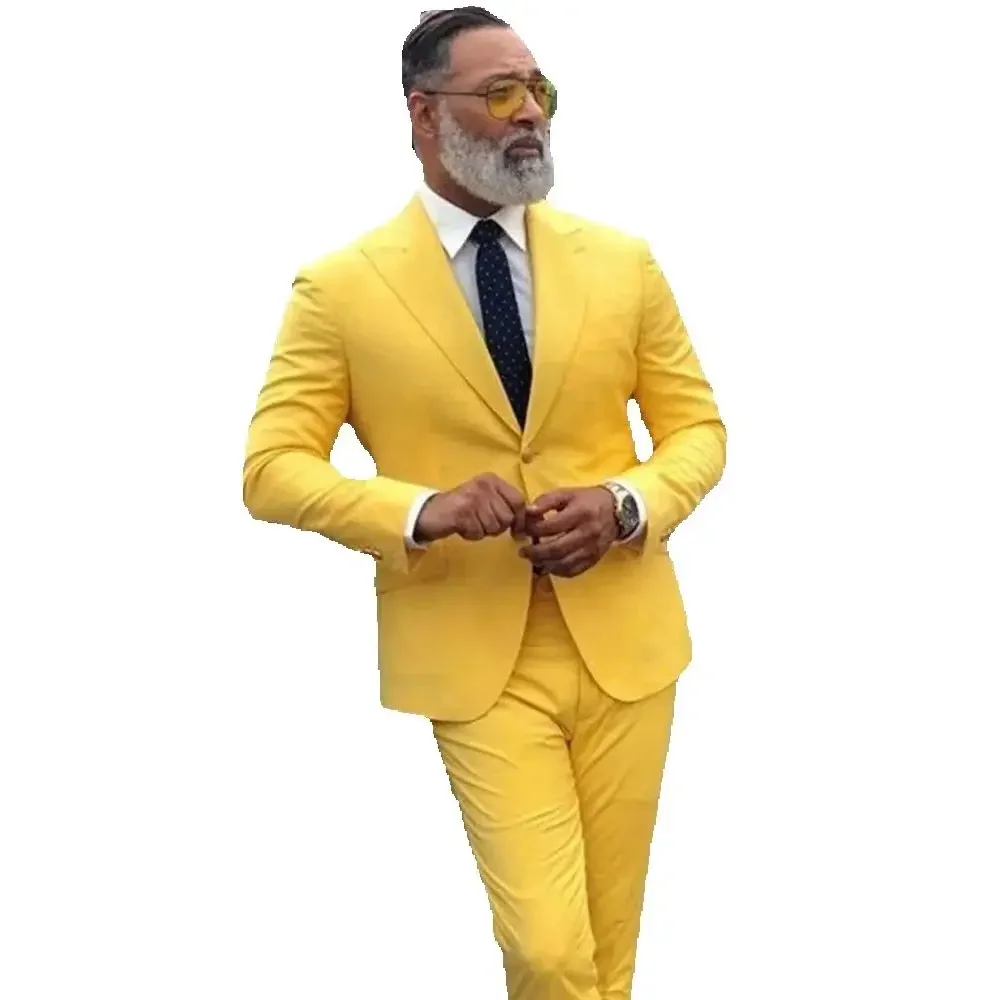 Luxury Men's Suits Gentlemen Outfits Set Single Breasted Peak Lapel Prom Party Blazer Bespoke 2 Piece Jacket Pants Costume Homme