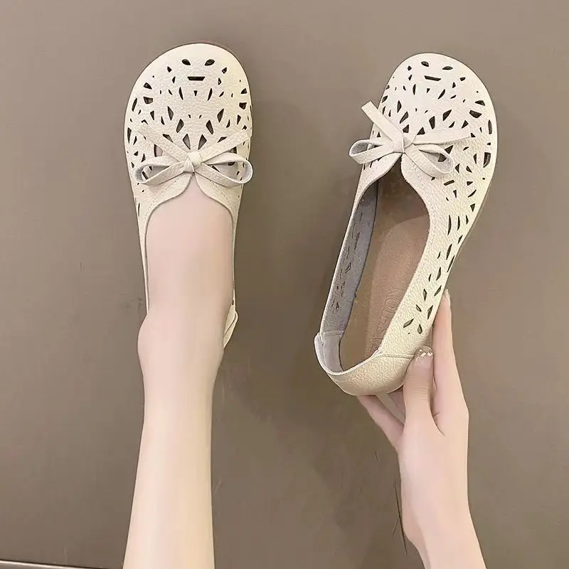 

Женские кожаные туфли без шнуровки, повседневные туфли на плоской подошве, дышащие, с мягкой нескользящей подошвой телесного цвета, лето 2024