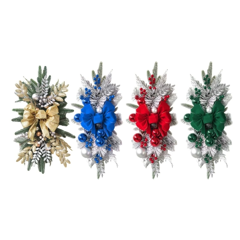 

Q1QC Christmas Wreath Hanging Rattan Bow Pendant New Year Nordic
