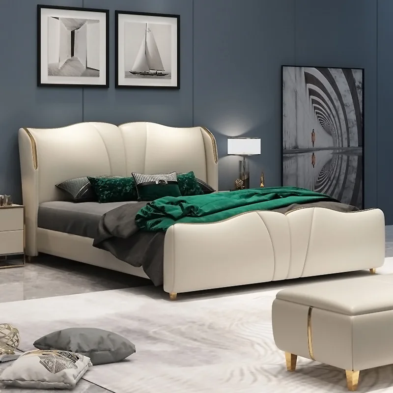 

Light luxury Master Bedroom King bed 1.8m double wedding bed Post modern simple leather bed 1.8m soft bed