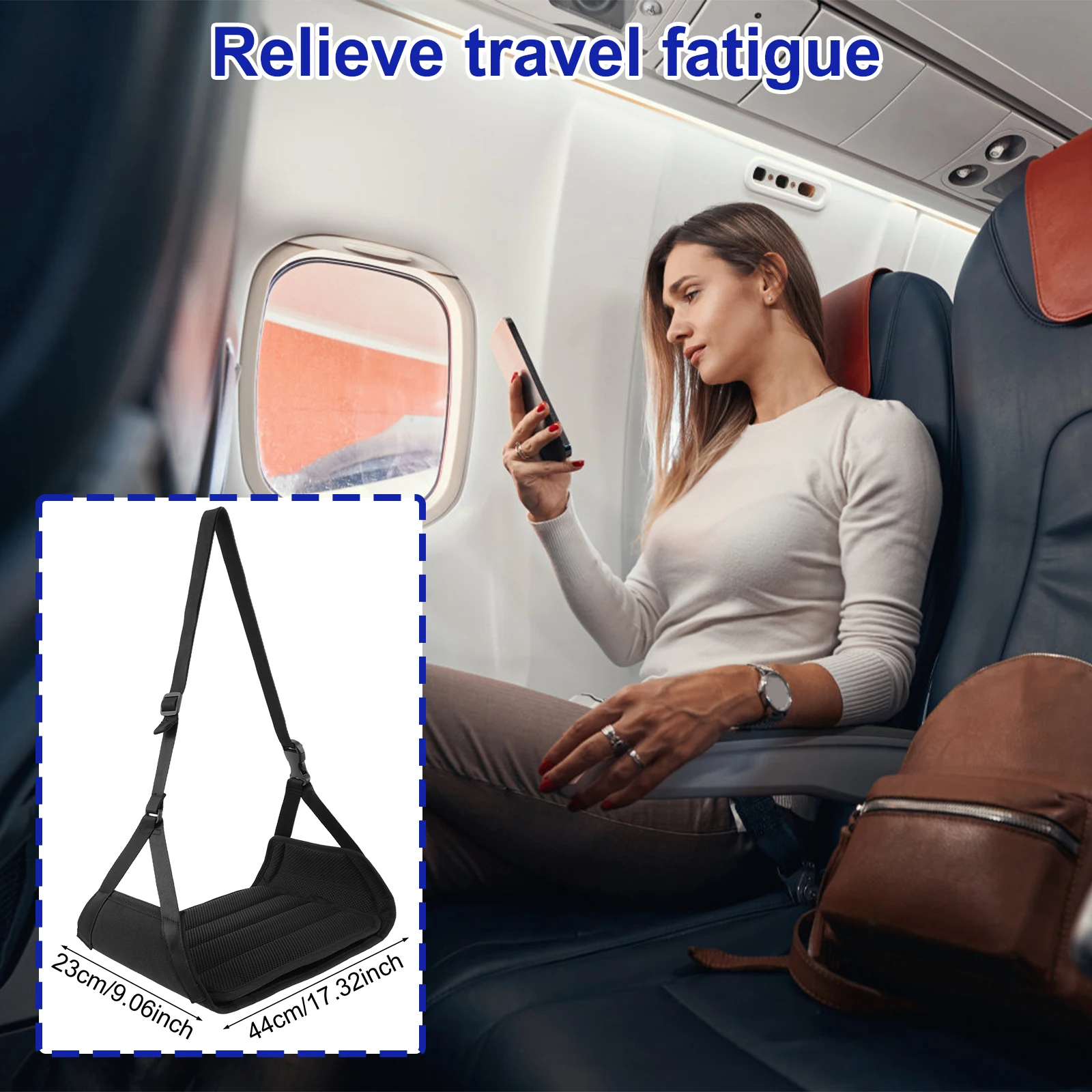 Airplane Foot Hammock Portable Oxford Cloth Footrest with Adjustable Strap Comfortable Plane Leg Hammock Car Travel Essential 3