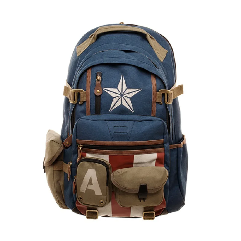 Disney's New Marvel Captain America Canvas Backpack Men's Backpack Casual Fashion Student Computer Bag Men's Travel Backpack 5