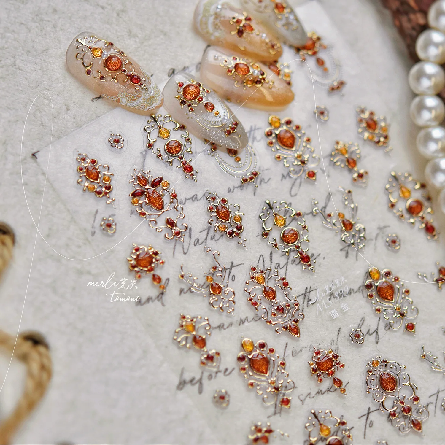 1pcs 5D 라이트 럭셔리 스타일 젤리 목걸이 네일 아트 액세서리 스티커 금박..