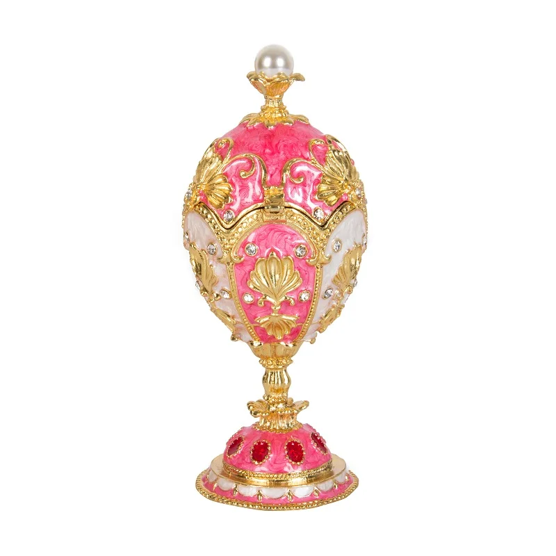 QIFU Beautiful Metal Luxury Pink Faberge Egg Trinket Box for Home Decor 3