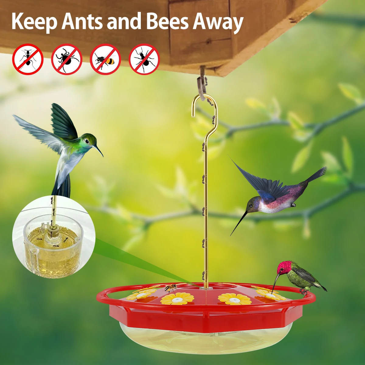 Bird Feeder Parrot Feeder 1/3Pcs Hanging Hummingbird Feeder Floral Shape 8 Feeding Ports Ant and Bee Proof for Home Garden