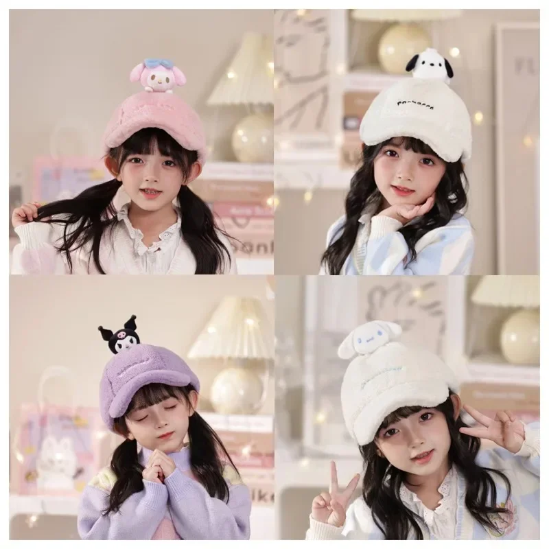 

Sanrioed Cartoon My Melody Cinnamoroll Pochacco Plush Doll Children's Winter Fashion Baseball Cap Cute Warm Plush Hat Kids Gift