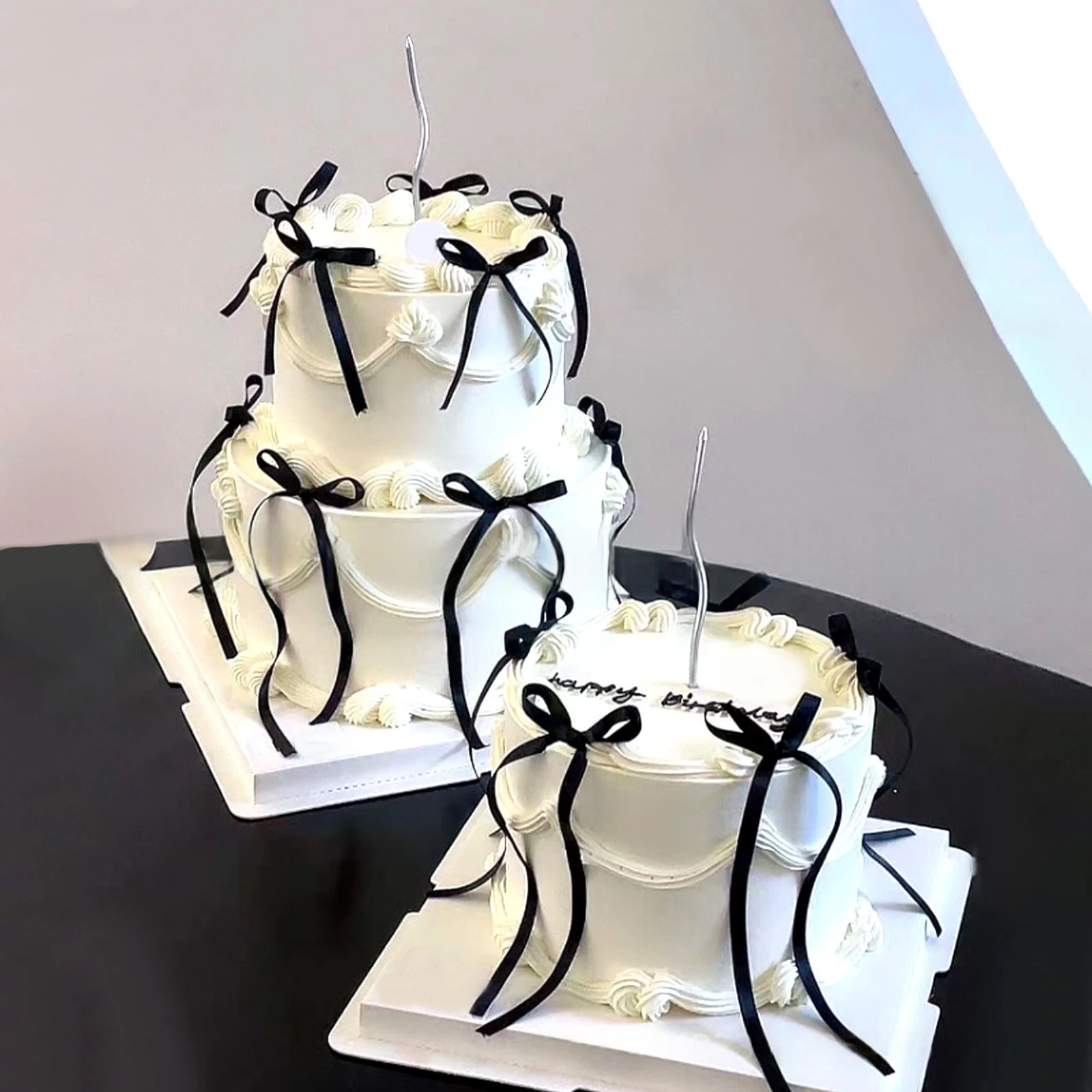 Red Pink Bow Ribbon Cake Decoration Desserts Birthday Wedding Party Cake Decor Valentine's Day Romantic Cake Decorating Supplies