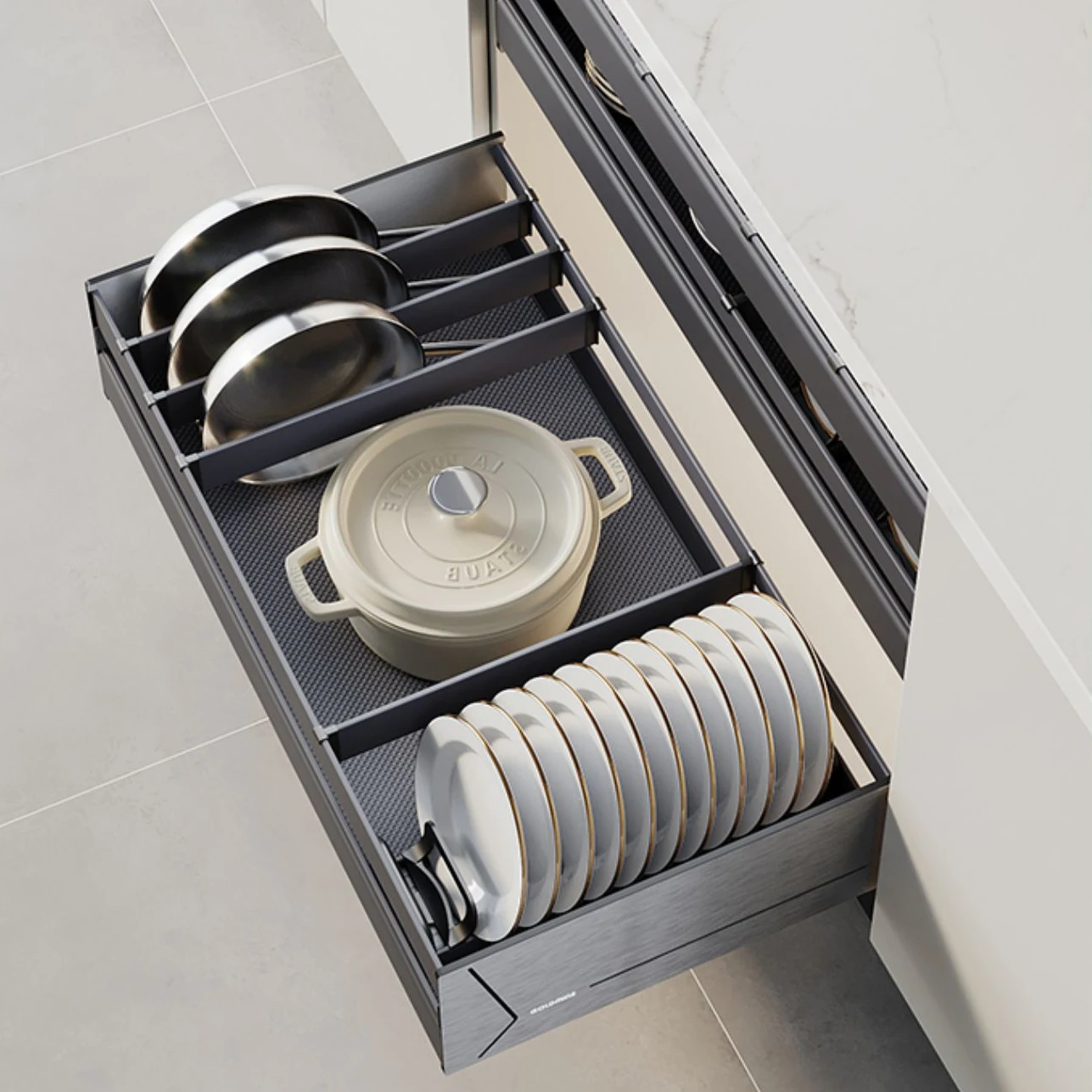 3 Layers Kitchen Cabinet Interior Organizers Pull Out Dish Shelf Multi-function Cutlery Storage Drawer Basket