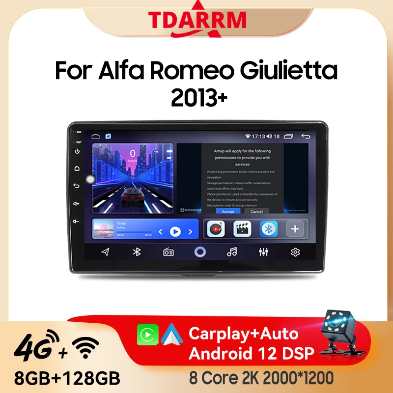 

Автомагнитола на Android 13 для Alfa Romeo Giulietta 940 2013-2023 мультимедийный видеоплеер GPS Carplay автонавигация 4G WIFI QLED