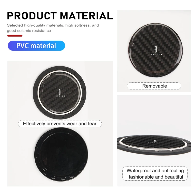 2Pcs Car Water Cup Anti-slip Pad Carbon Fiber Holder Mat For Lincoln Mondeo MKZ MKX Aviator Navigator Continental Corsair