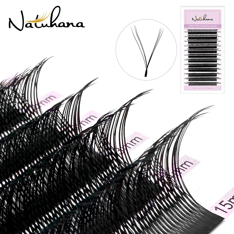 NATUHANA Y-förmige Wimpernverlängerung mit 3 geteilten Spitzen, schwarz, bunt, Y-Wimpern, vorgefertigte Volumenfächer, einzelne Wimpern, Make-up