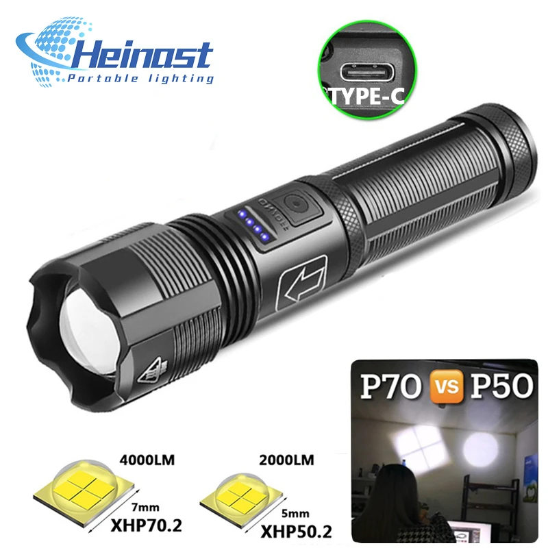  4 Core Led Flashlight Aluminum Alloy XHP70.2 XHP50.2 Tactical Hunting Torch Usb Rechargeable Zoomable Lantern 18650 Battery 