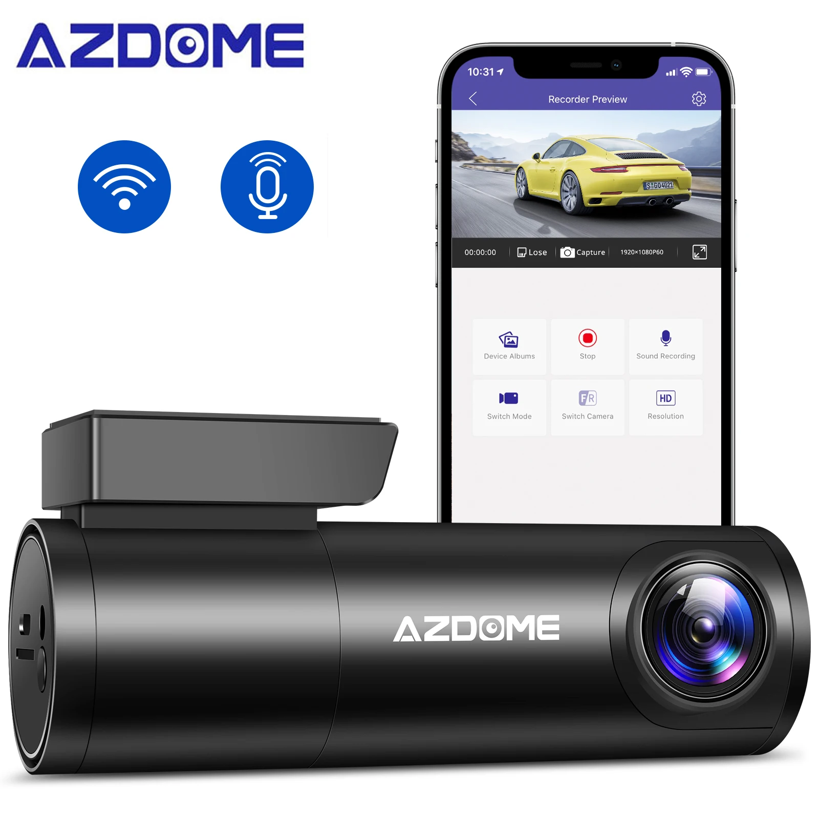 

Автомобильный мини-видеорегистратор AZDOME M300, 1296P, ночное видение