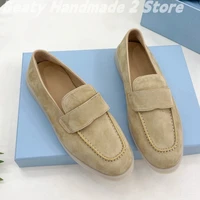 Classic Almond Shaped Toes Solid Loafers Flat With Faux Suede Daily Sewing Woman Shoes Platform Slip On Zapatos Mujer Size 35-45 1