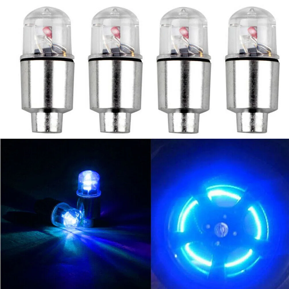 4Pcs Blue Wheel Lights Cap Car Auto Wheel Tire Tyre Air Valve Stem LED