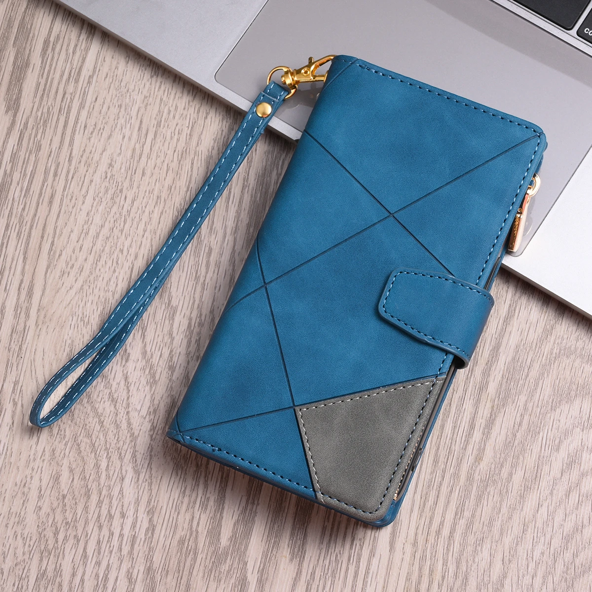 Luxurious Flip Leather Wallet Case with Zipper Card Slot