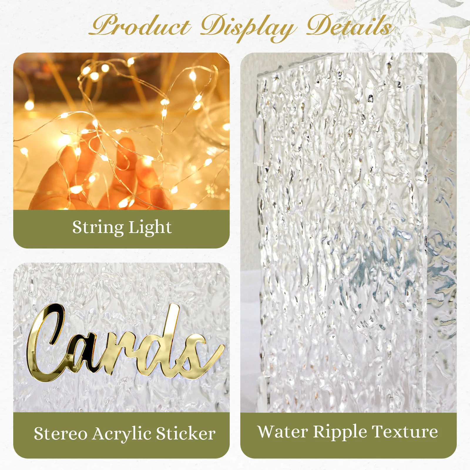 웨딩 카드 상자 아크릴 물 리플 모델, 0.3 두께 미러 로고: 카드 * 1, 라이트 스트링, 결혼, 2 m, 40 라이트