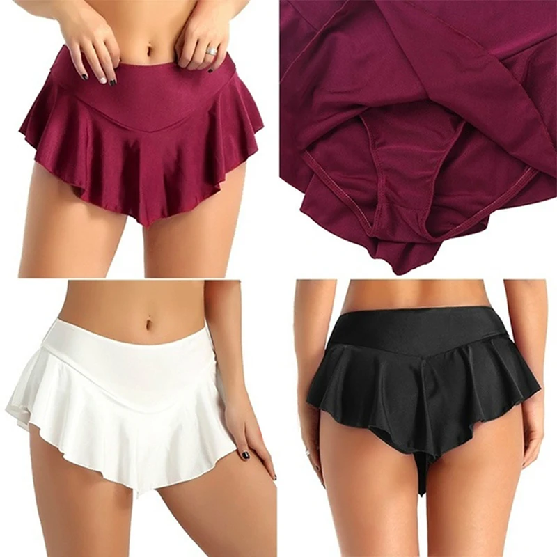 

Sexy Short Mini Skirt Culottes Women Micro Mini Skirt Comfortable Dance Clubwear Metallic Pleated Skirt 3 Colors