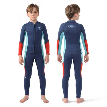 Winter Children's Diving Suit 2.5mm Neoprene 2-pieces Separated Wetsuit Boys Girls Long Sleeved Surfing Snorkeling Swimsuit 1