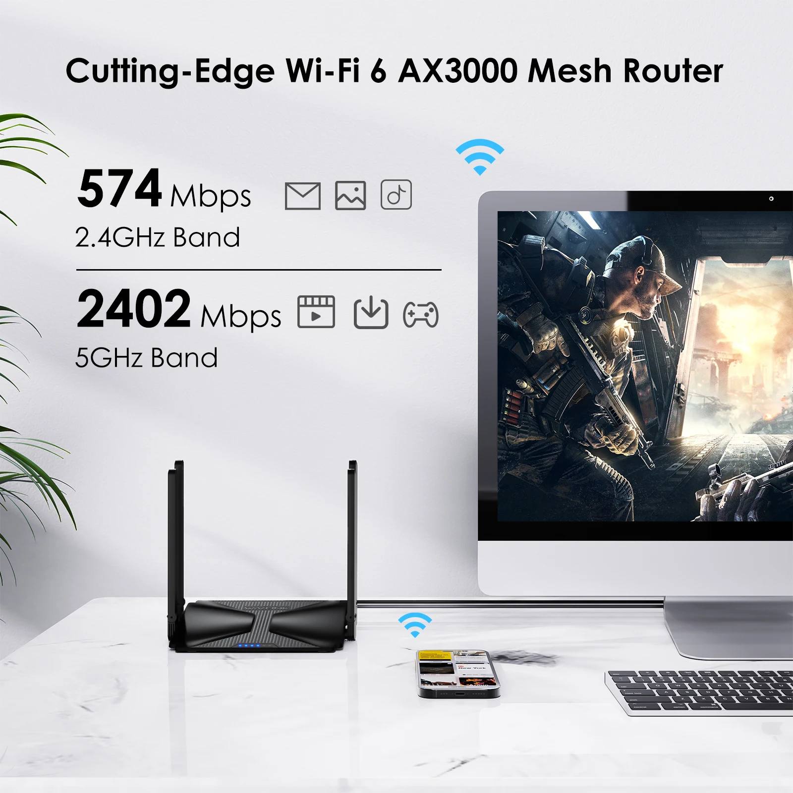 Wavlink-roteador Mesh de Banda Dupla Ax3000 Wifi Roteador sem Fio Gigabit 802.11ax para Jogos vr Suporte 160mhz e Iot - Imagem 4