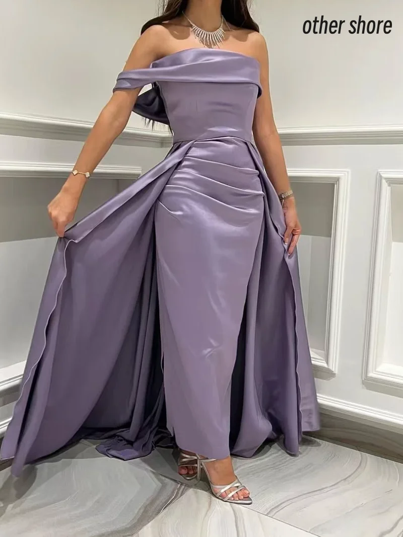 

Other Shore Elegant Vintage Sexy Sweet Purple Ruffle Off the Shoulder Customize Formal Occasion Prom Dress Evening Party Gowns
