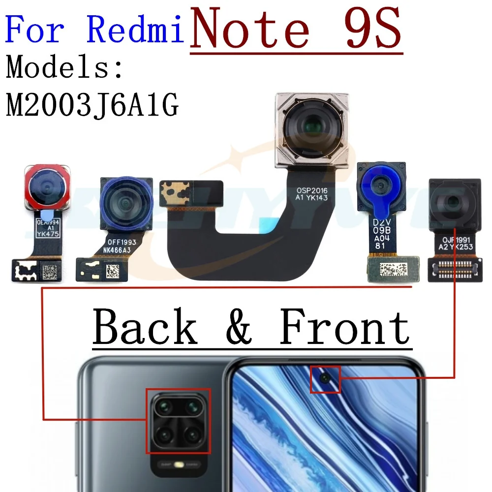 

Original Rear Front camera For Xiaomi Redmi Note 9S Note9S M2003J6A1G Main Ultrawide Depth Macro Back Camera Module Spare Parts