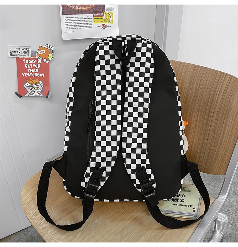 DCIMOR Fashion Plaid Waterproof Nylon Women Backpack Female Portable Travel Bag Teenage Girl Big Schoolbag Kawaii Book Mochila