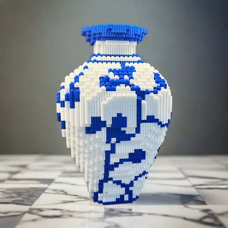 Chinesischen Stil Blau und Weiß Porzellan Vase Puzzle Baustein Kreative DIY Pädagogisches Spielzeug Desktop Ornamente Weihnachten Geschenk – Detail 6