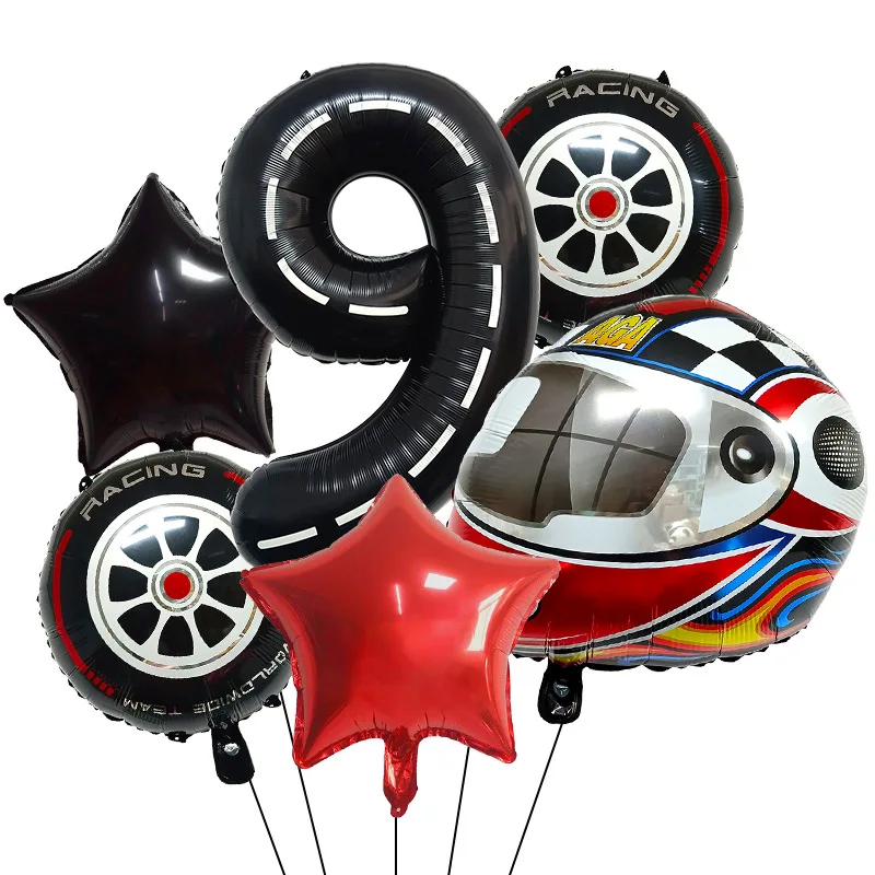 7/8/9-teiliges Rennfahrer-Geburtstagsballon-Set, Helm-Rad-Reifen-Rennballons Geburtstagsdekoration Kinder-Rennthemen-Partydekoration – Detail 33