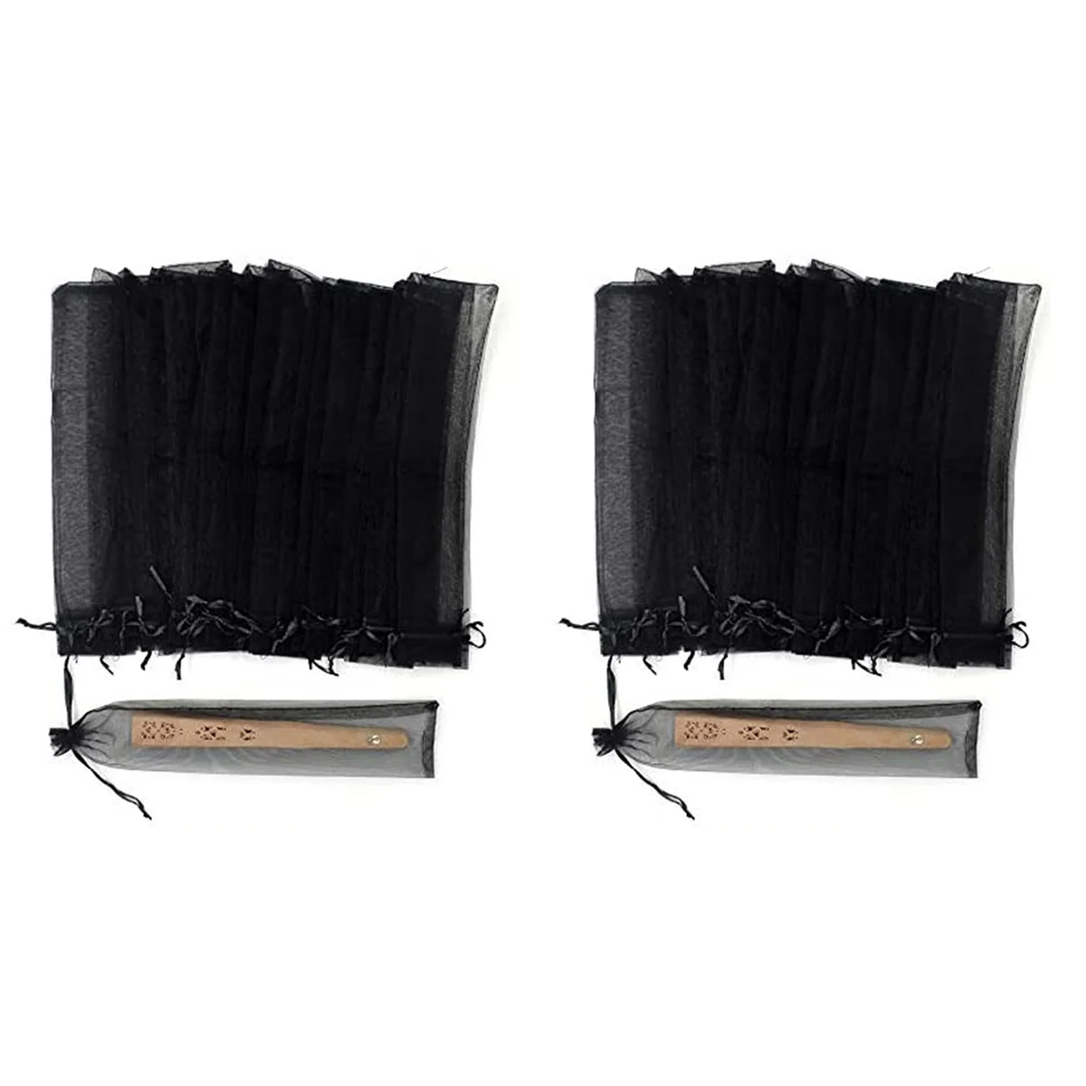 

100 шт. черные сумки из органзы для веера, 2x10 дюймов, прозрачные чехлы на шнурке для Хэллоуина, складные подарочные пакеты с веером