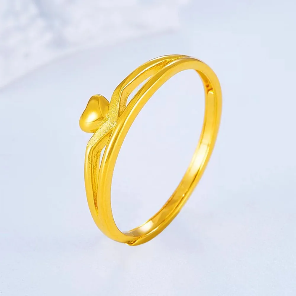 

1PCS Pure 999 24K Yellow Gold Band Women Gift Lucky Heart Geometry Ring 1.99-2.1g