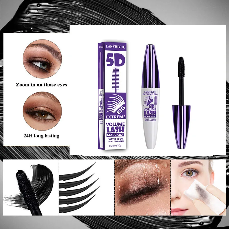 5D Mascara Waterproof Thickening Lengthening Curling Liquid Fiber Mascara Long-Lasting Curling Eyelash Extension Cosmetics_voghion.com