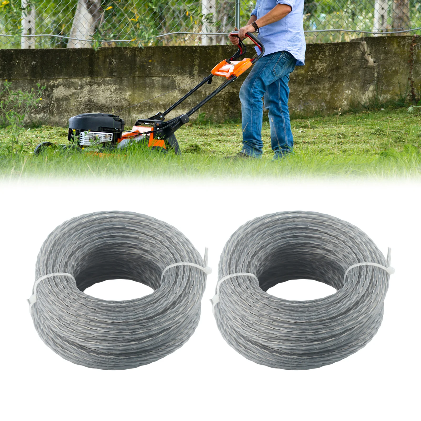 2 Rolls 15M 2.0/3.0mm Trimmer Nylon thread Rope Core-Reinforced Grass ...