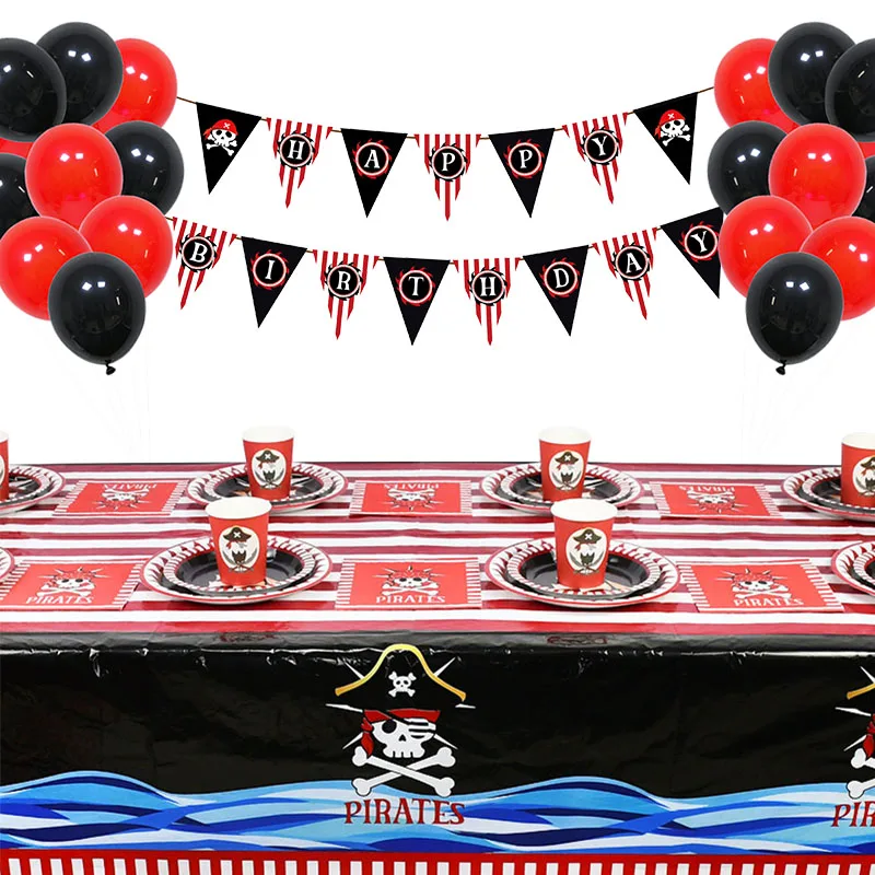 Tema pirata stoviglie usa e getta buon compleanno Banner nave pirata palloncini Foil bambini ragazzo festa di compleanno decorazione Baby Shower  15