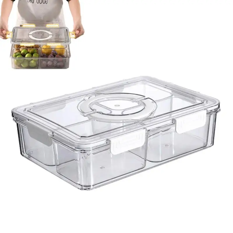 

Compartment Serving Tray 4 Dividers Clear Charcuterie Containers With Lid & Handle Snack Bowls Food Storage Containers