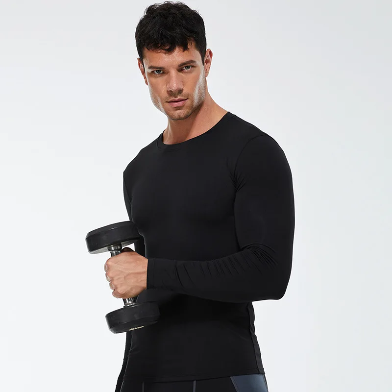 

MRMT 2023 Brand New Solid Color Men's Fitness Running Tight T-Shirt Stretch Sweat Quick-Drying Long-Sleeved Shirt Clothes