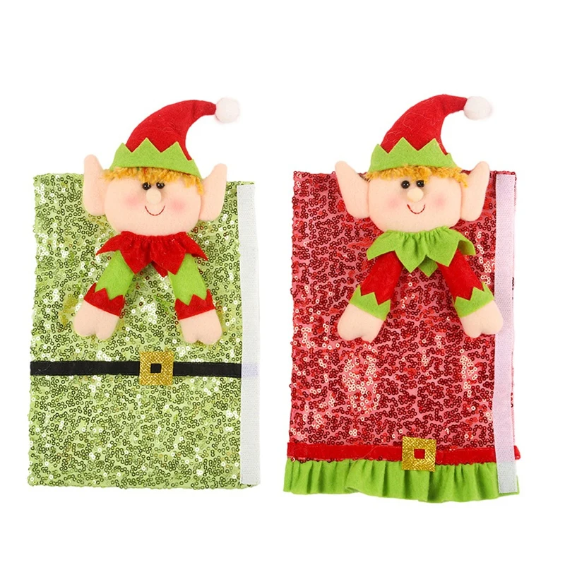2PCS Christmas Refrigerator Handle Covers Cute Door Handle Gloves Sequin Protector Cartoon For Fridge Microwave