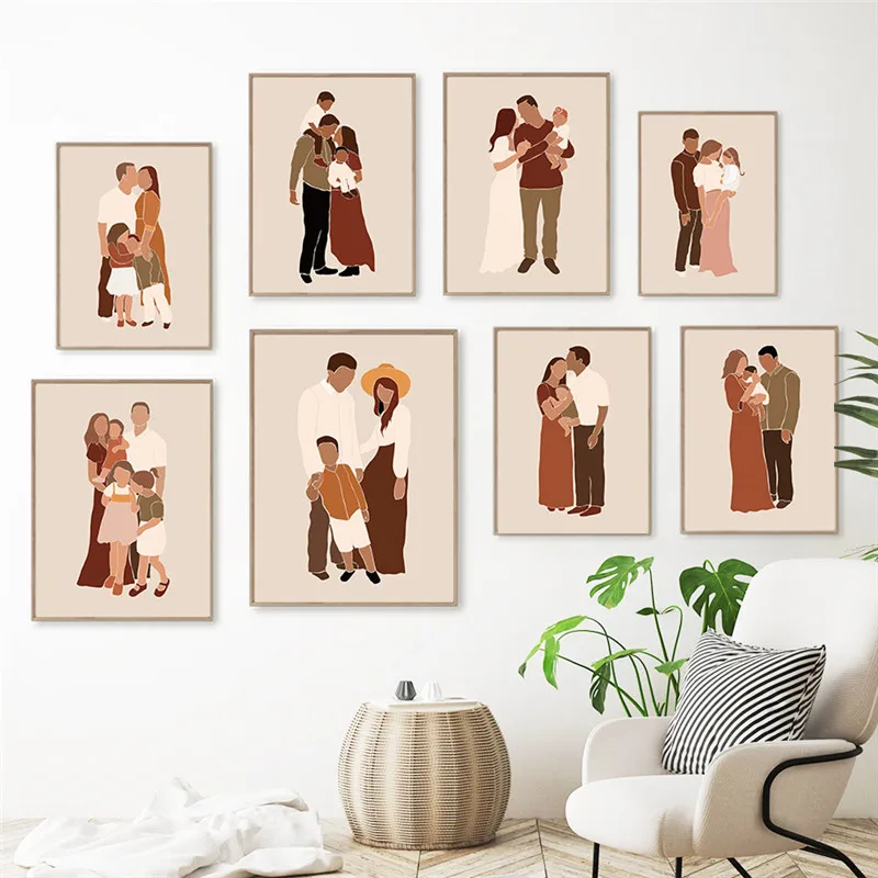 

Wall Decor Family Anime Fashion Room Poster Picture Father Mother Son Daughter Minimalist Art Nordic Cartoon Canvas Painting