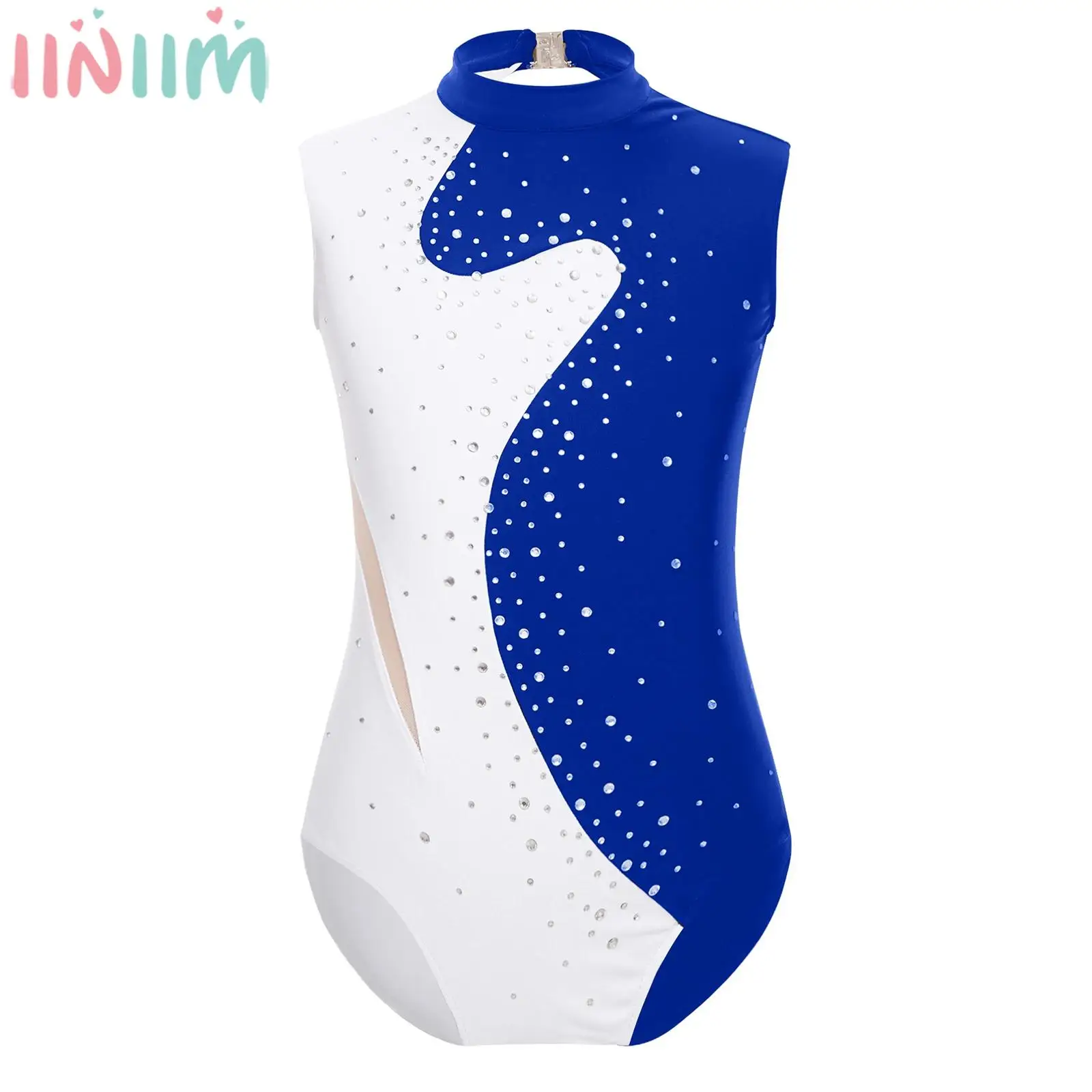 Ragazze Adolescenti Pattinaggio Di Figura Body Danza Classica Ginnastica Ritmica Acrobazie Dancewear Senza Maniche Strass Mesh Body