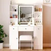 with LED Lightning Mirror and Storage, 3 Color Lighting Modes, Dressing Table Vanity Set with 3 Drawers 2 Cabinets 4 Organizers 1