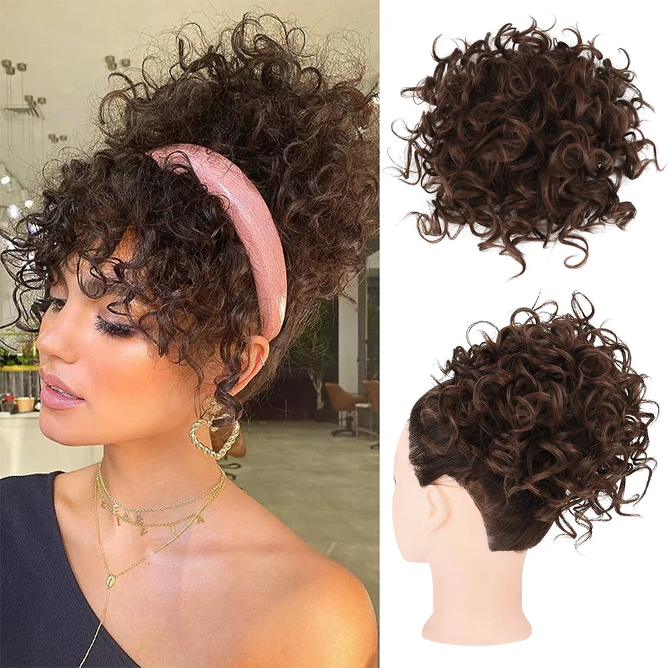 Large Puff Messy Hair Bun Elastic Drawstring Loose Wave Curly