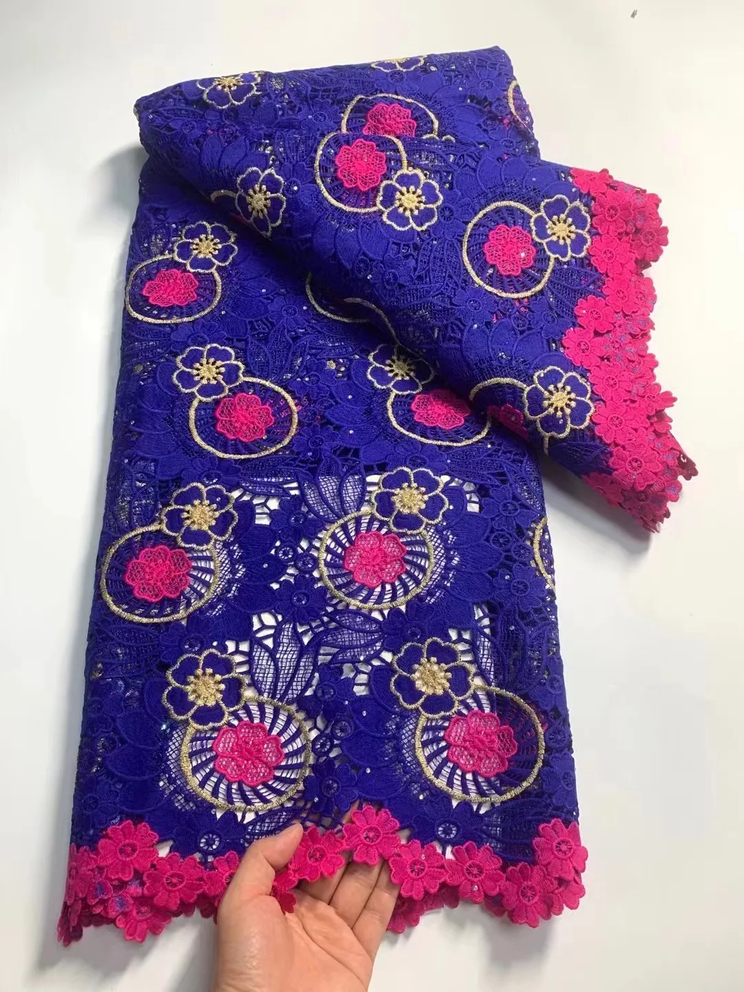 

5 yards high quality African lace fabric 2024 new design with stones for wedding embroidery swiss voile lace for women party A2