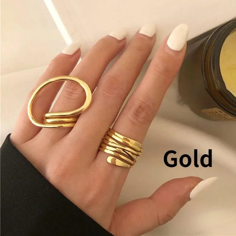 Women Rings Exaggerated Lines Rings for Women Fashion Simple Distorted Geometric Party Statement Designer Jewelry 2pcs/set finger rings,womens ring,jewelry rings,ring jewelry