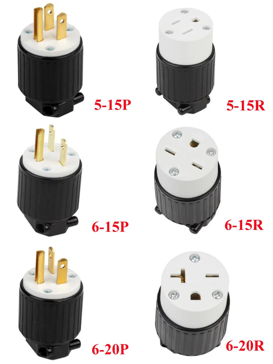 Black UL Copper NEMA 5-15P 5-15R 5-20P 5-20R 6-15P 6-15R 6-20P 6-20R American Canada Japan detachable assembly Power Plug Socket