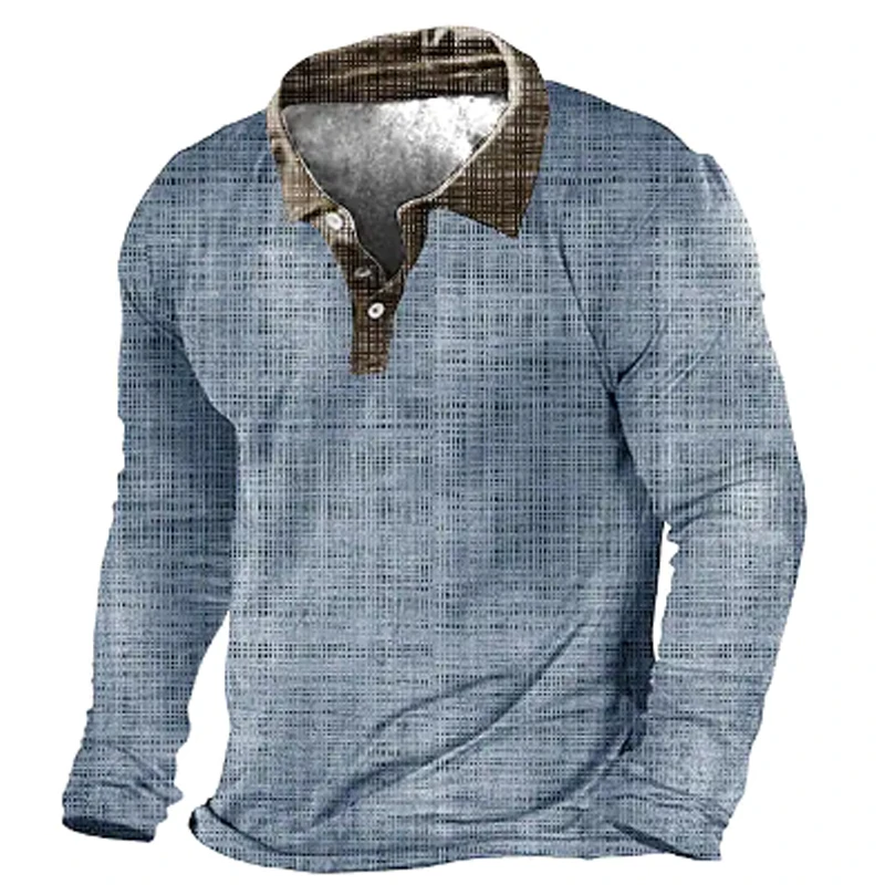 Leisure Men Clothing Fall Long Sleeve Turndown Collar Button Polo