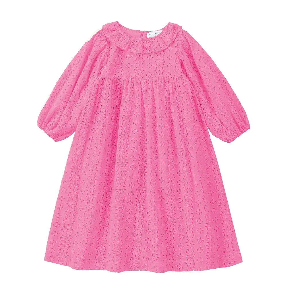AS Eyelet Collection Pink Color Apricot Color Girls Embroidery Dress Baby Romper Cotton Sisiter Clothing Ruffles Neck Muslin Set 6