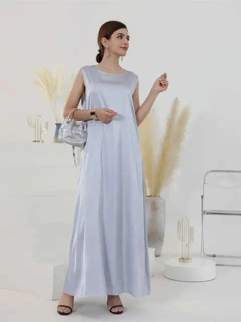 Dubaï Abaya blanc noir Satin modeste robes africaines pour femmes Islam vêtements Musulman à l'intérieur Robe Robe Musulmane Femme robes