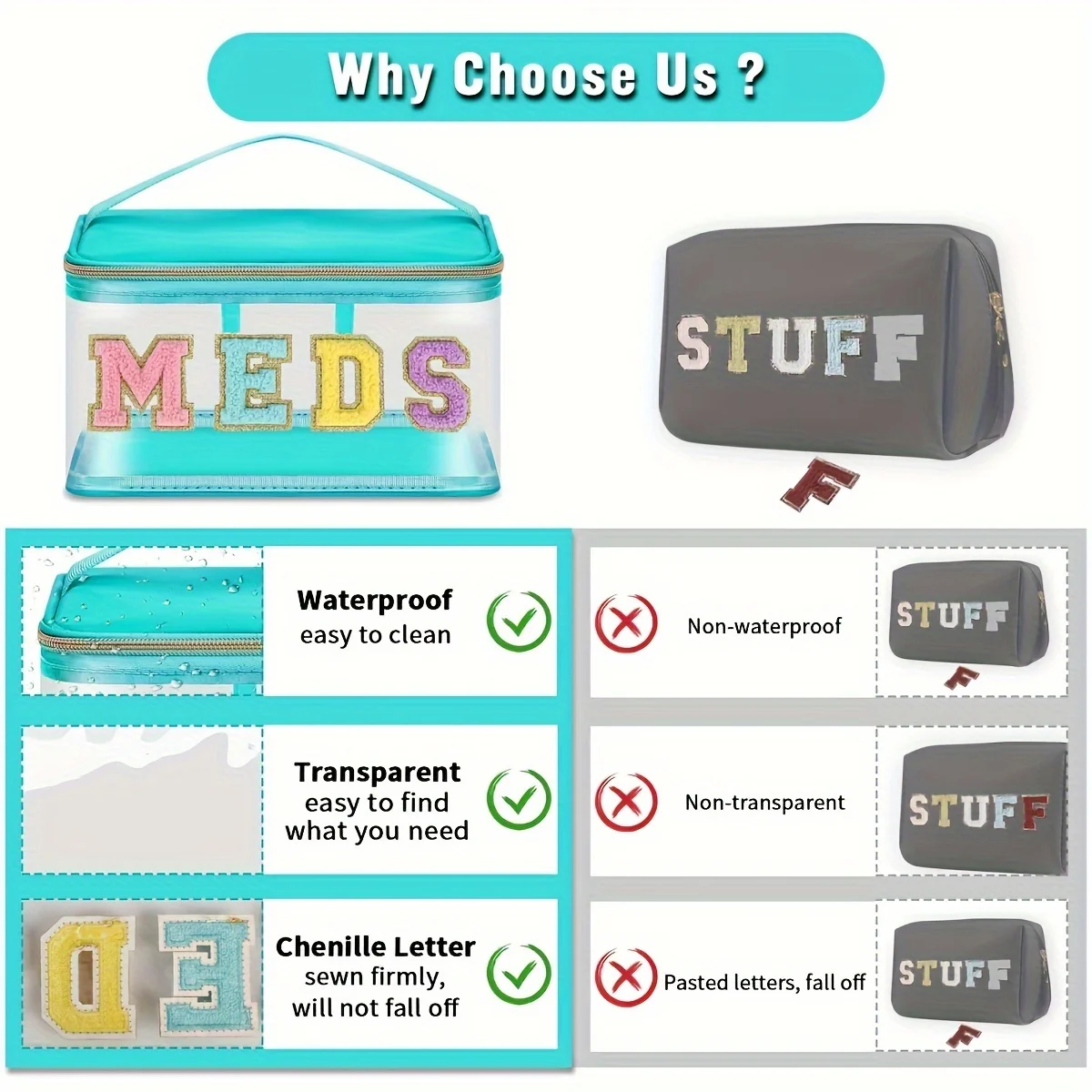 1pcs Letter Patch Transparent Waterproof Travel Bag Medicine Storage Bag Toiletries Storage Bag Suitable for Patients and Nurses 6