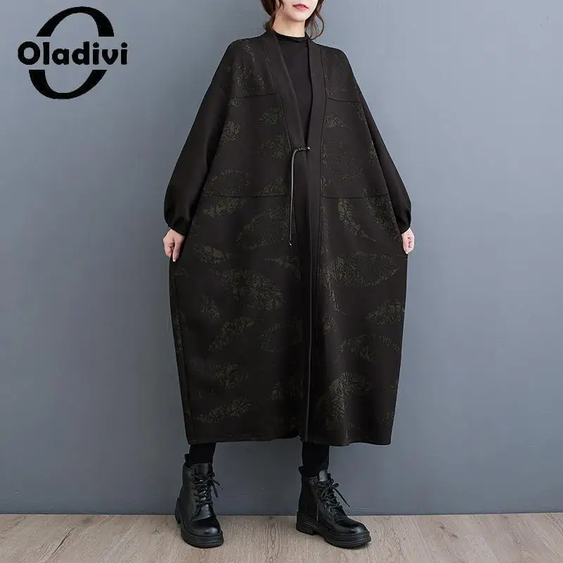 

Oladivi Large Size Women Long Trench Coat 2023 Spring Autumn New Casual Loose Outerwears Female Oversized Overcoats 5XL 6XL 5025